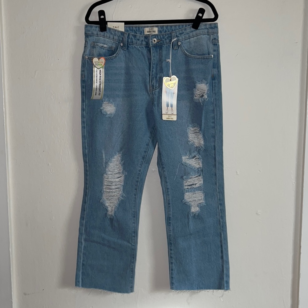 Macy’s Skinny Fries distressed straight leg denim jeans